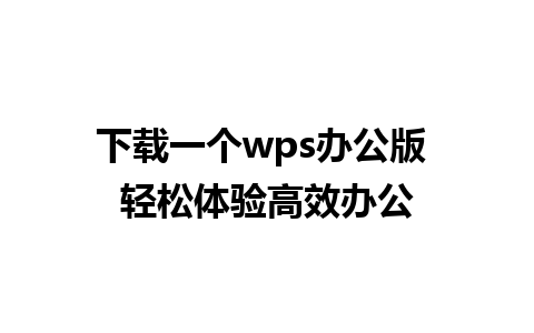 下载一个wps办公版 轻松体验高效办公