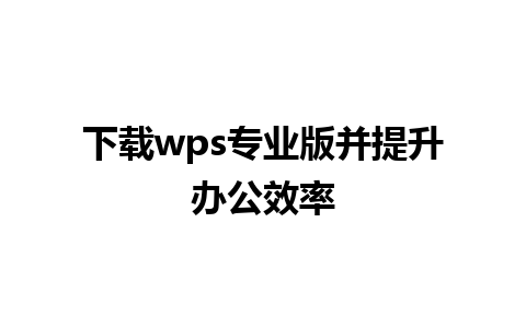 下载wps专业版并提升办公效率