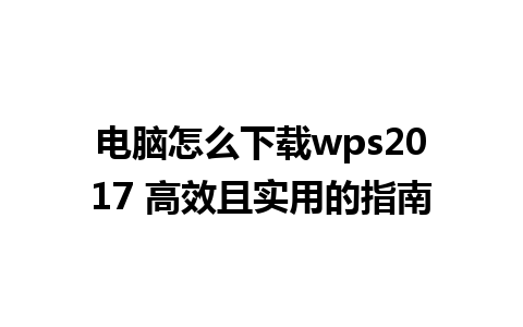 电脑怎么下载wps2017 高效且实用的指南