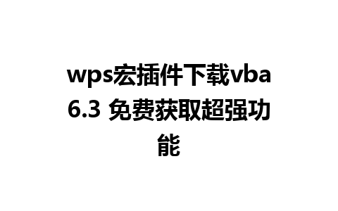 wps宏插件下载vba6.3 免费获取超强功能  